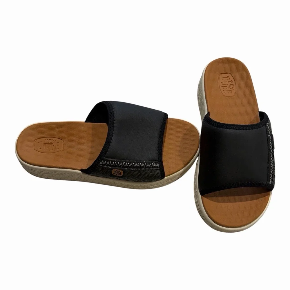 Hey Dude Tide Espadrille Slides Black / Egret Platform Sandals Women's size 8